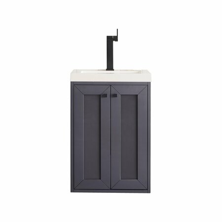 JAMES MARTIN VANITIES Chianti 20in Single Vanity, Mineral Gray w/ White Glossy Composite Stone Top E303V20MGWG